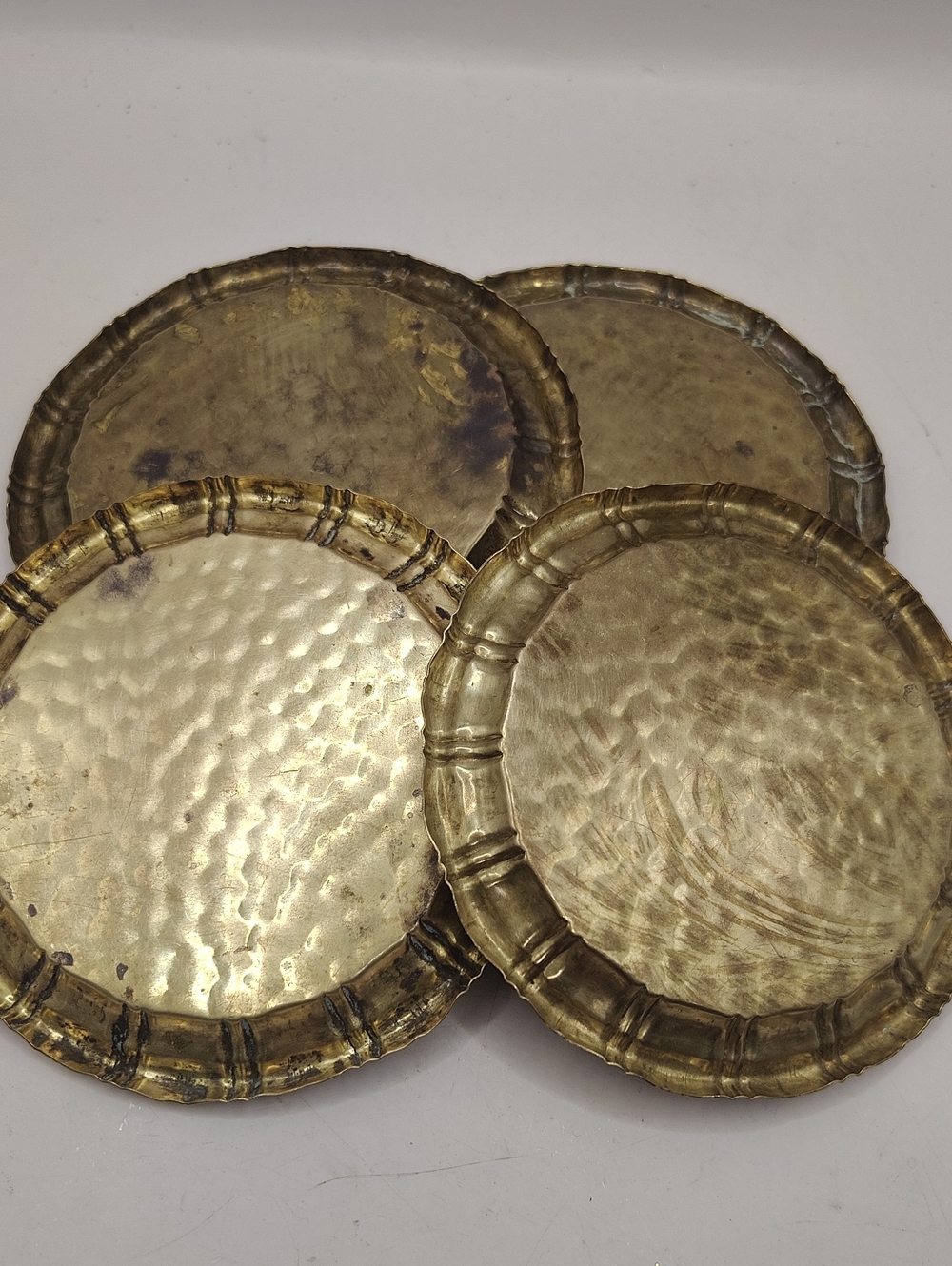 Vintage Hammered Solid Stackable Brass Coasters - Set of 5 - Picture 6 of 7